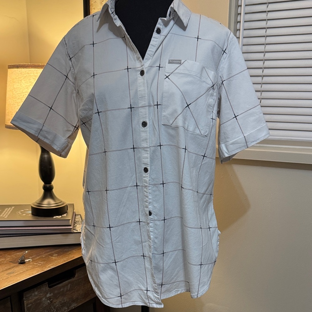 Columbia Women's White Plaid Button Down Shirt